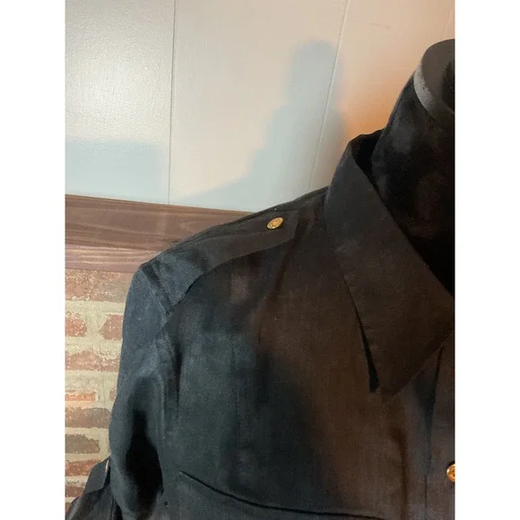 Lauren RL Fit and Flare Black Linen Button Front Belted Shirt Dress  Midi Sz L - Picture 12 of 12